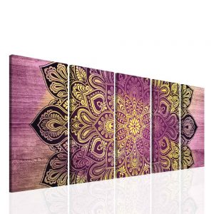Obraz fialová mandala na dřevě