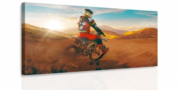 Obraz - Motorkář v poušti 140x70 cm