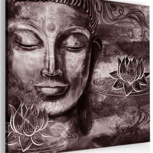 Abstraktní obraz fialovo hnědý Buddha 120x120 cm