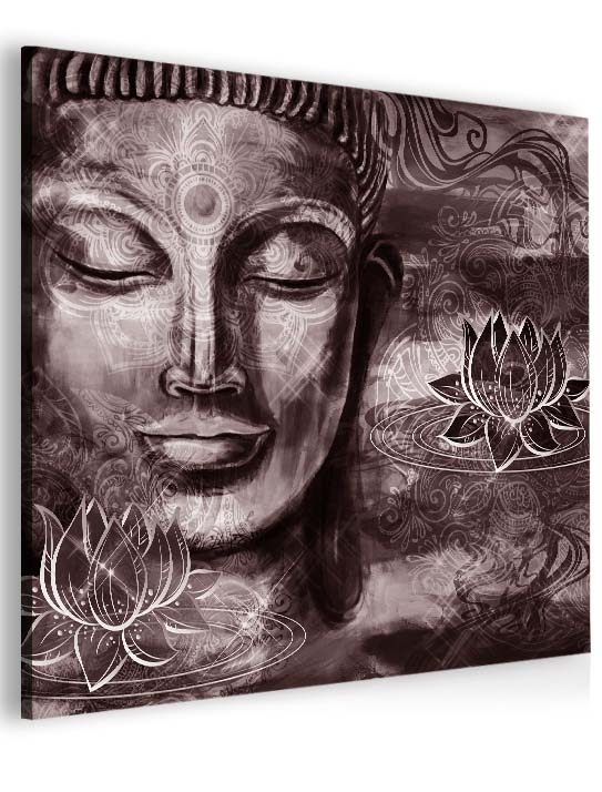 Abstraktní obraz fialovo hnědý Buddha 120x120 cm