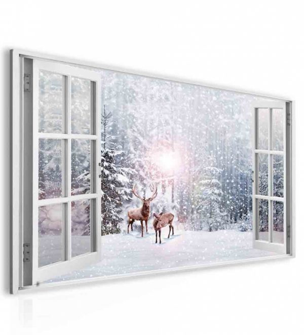 Obraz okno jeleni v zimě