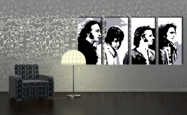 Ručne maľovaný POP Art obraz Beatles 4 dielny  bea5