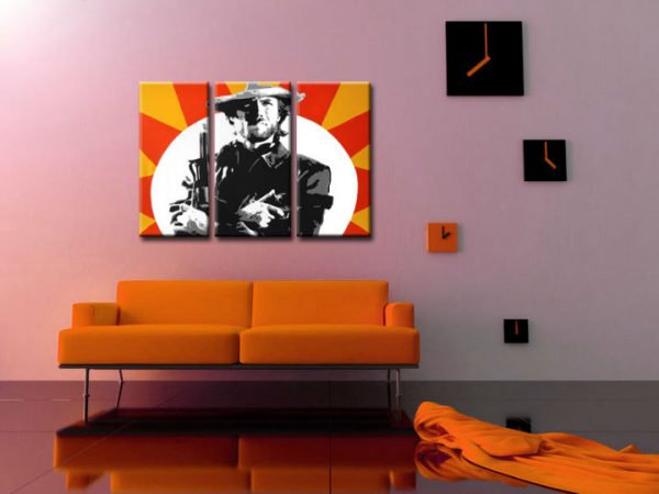 Ručne maľovaný POP Art obraz Clint Eastwood 3 dielny  ce2
