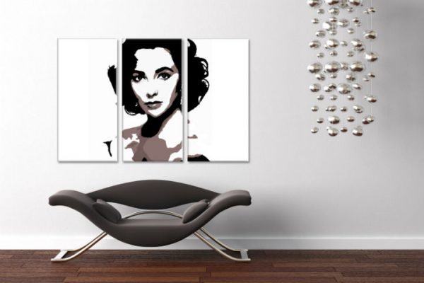 Ručne maľovaný POP Art obraz Elizabeth Taylor 3 dielny  et2