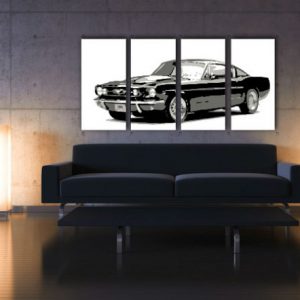 Ručne maľovaný POP Art obraz Ford Mustang 4 dielny  fm