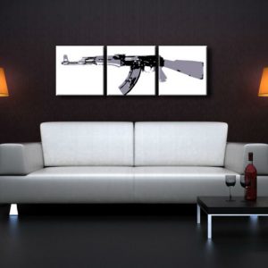 Ručne maľovaný POP Art obraz Kalashnikov 3 dielny  ka1