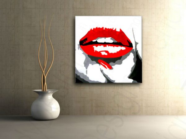 Ručne maľovaný POP Art obraz RED LIPS  mund