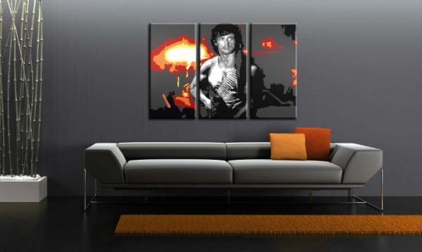 Ručne maľovaný POP Art obraz Rambo 3 dielny  ram