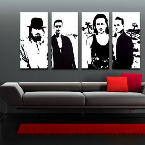 Ručne maľovaný POP Art obraz U2 in Black 4 dielny  U22