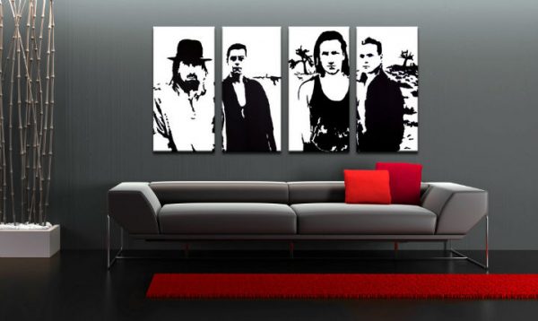 Ručne maľovaný POP Art obraz U2 in Black 4 dielny  U22