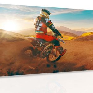 Obraz - Motorkář v poušti 140x70 cm