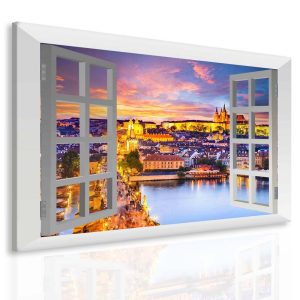 Obraz večerní Praha za oknem