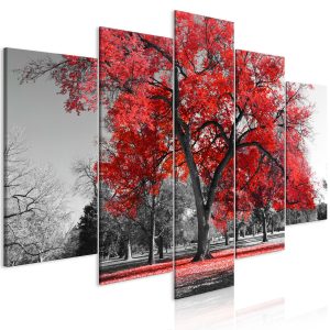 Pětidílný obraz podzim v parku - červený I 220x110 cm